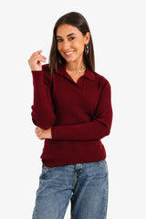 Carina - Ribbed Tricot Pullover with Collar