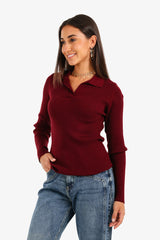Carina - Ribbed Tricot Pullover with Collar