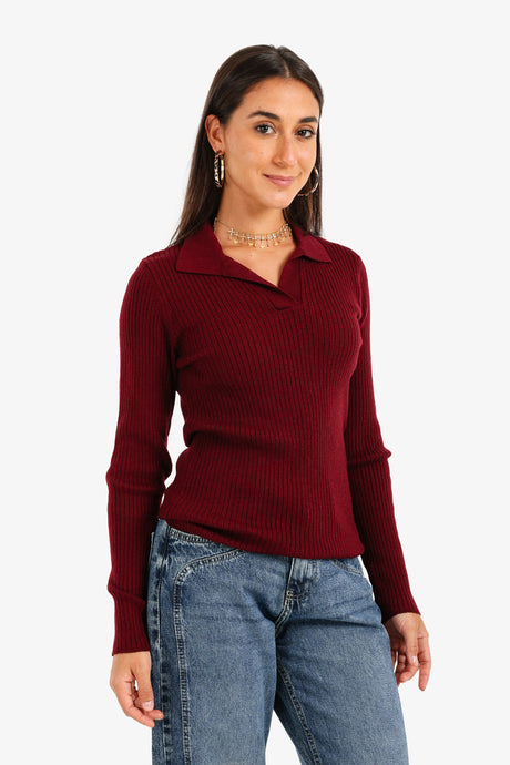 Carina - Ribbed Tricot Pullover with Collar