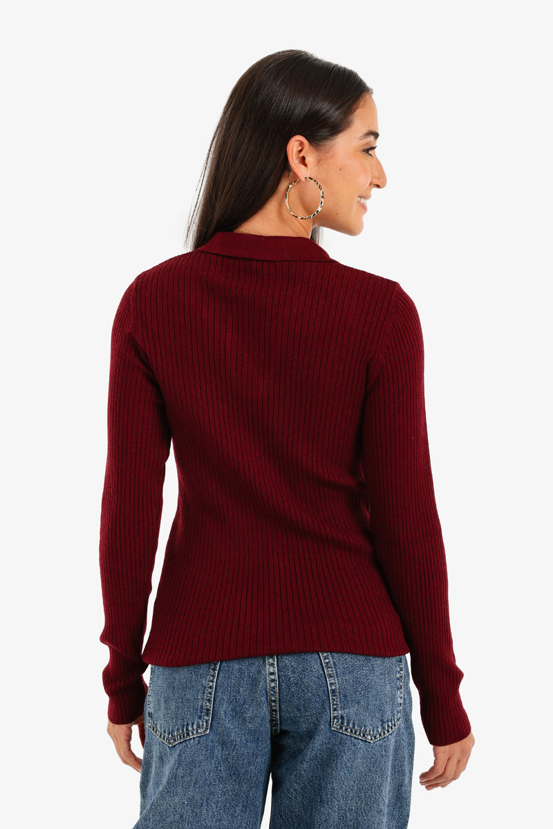 Carina - Ribbed Tricot Pullover with Collar