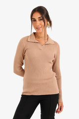 Carina - Ribbed Tricot Pullover with Collar