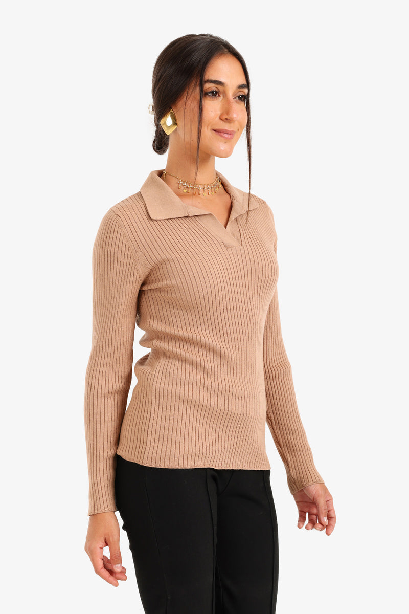 Carina - Ribbed Tricot Pullover with Collar