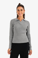 Carina - Ribbed Tricot Pullover with Collar