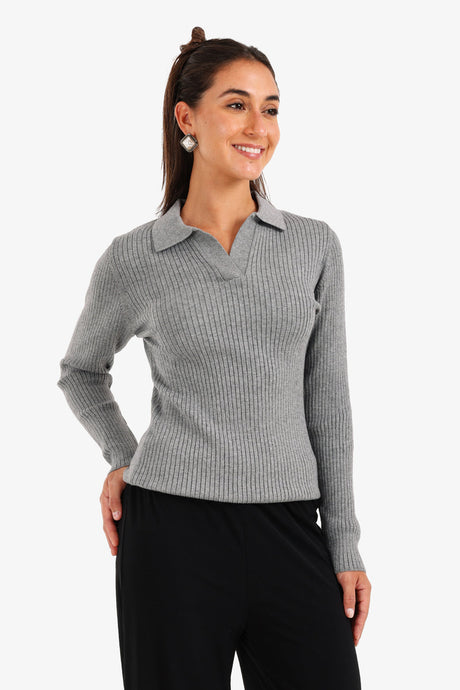 Carina - Ribbed Tricot Pullover with Collar