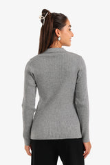 Carina - Ribbed Tricot Pullover with Collar
