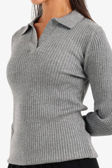 Carina - Ribbed Tricot Pullover with Collar