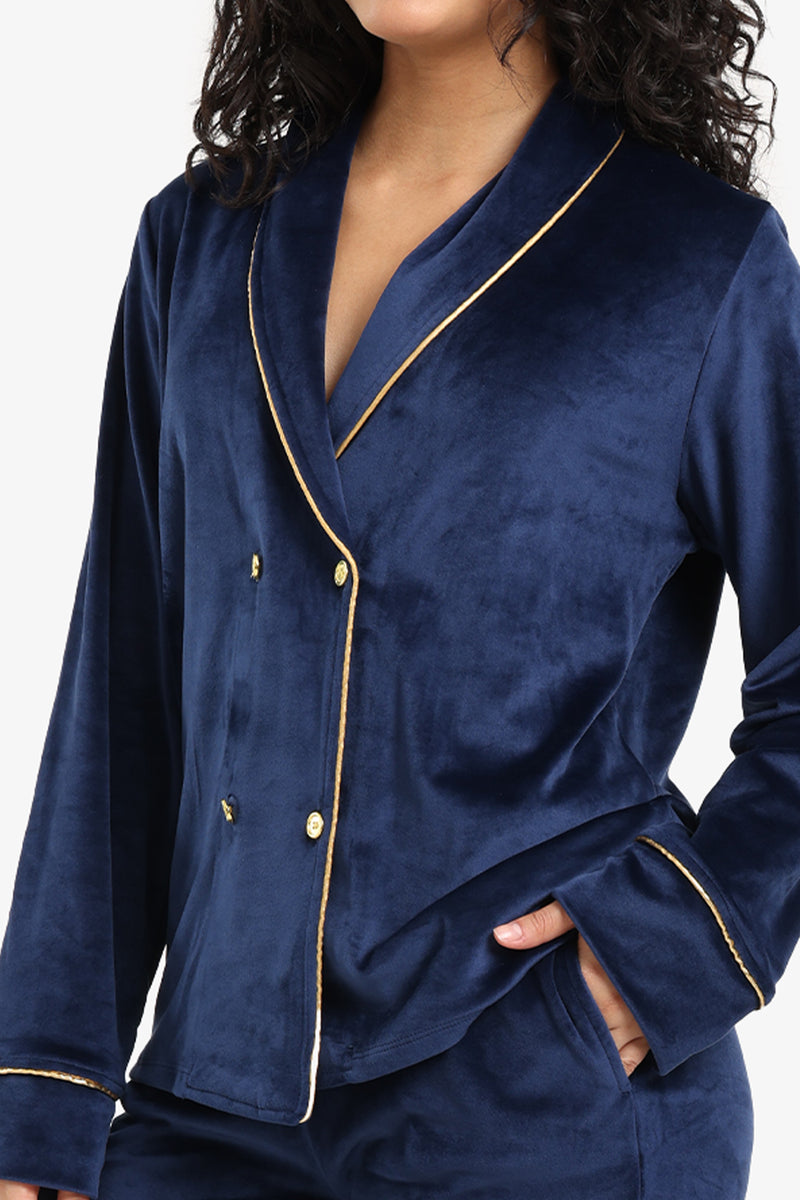 Carina - Double-Breasted Velvet Pyjama Set