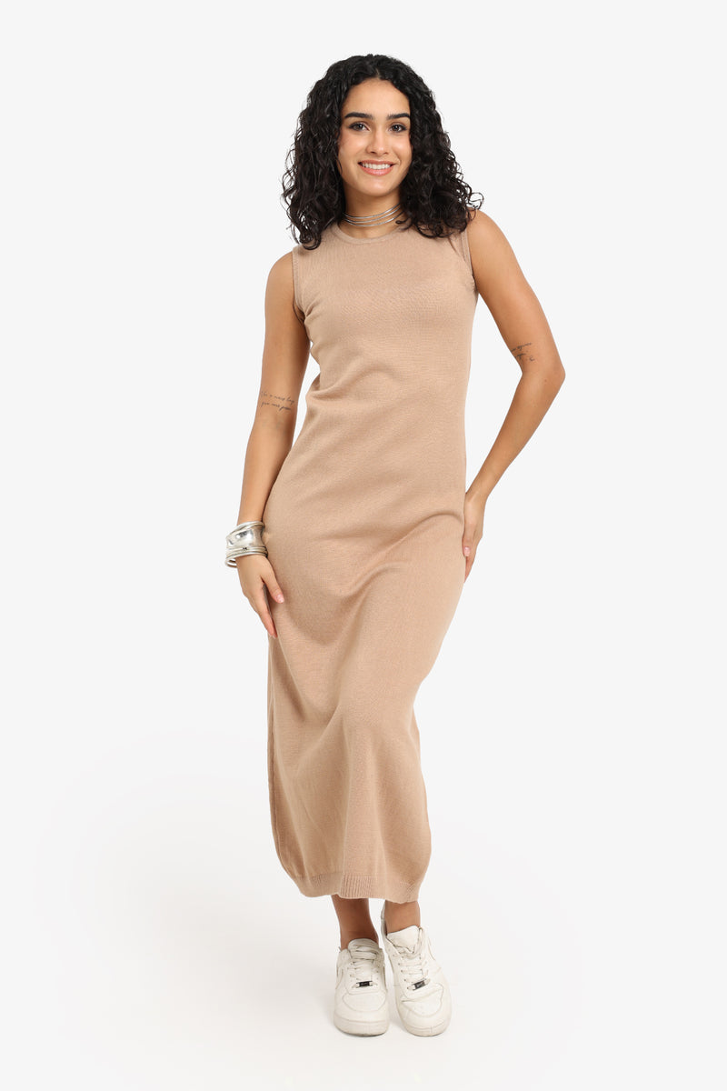 Carina - Knitted Solid Sleeveless Dress