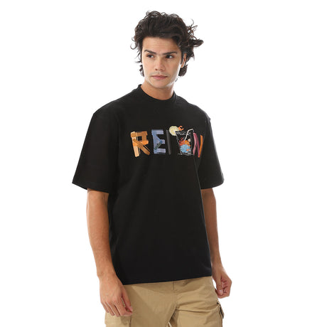 White Rabbit -†Multi-Prints Black Short Sleeves T-Shirt