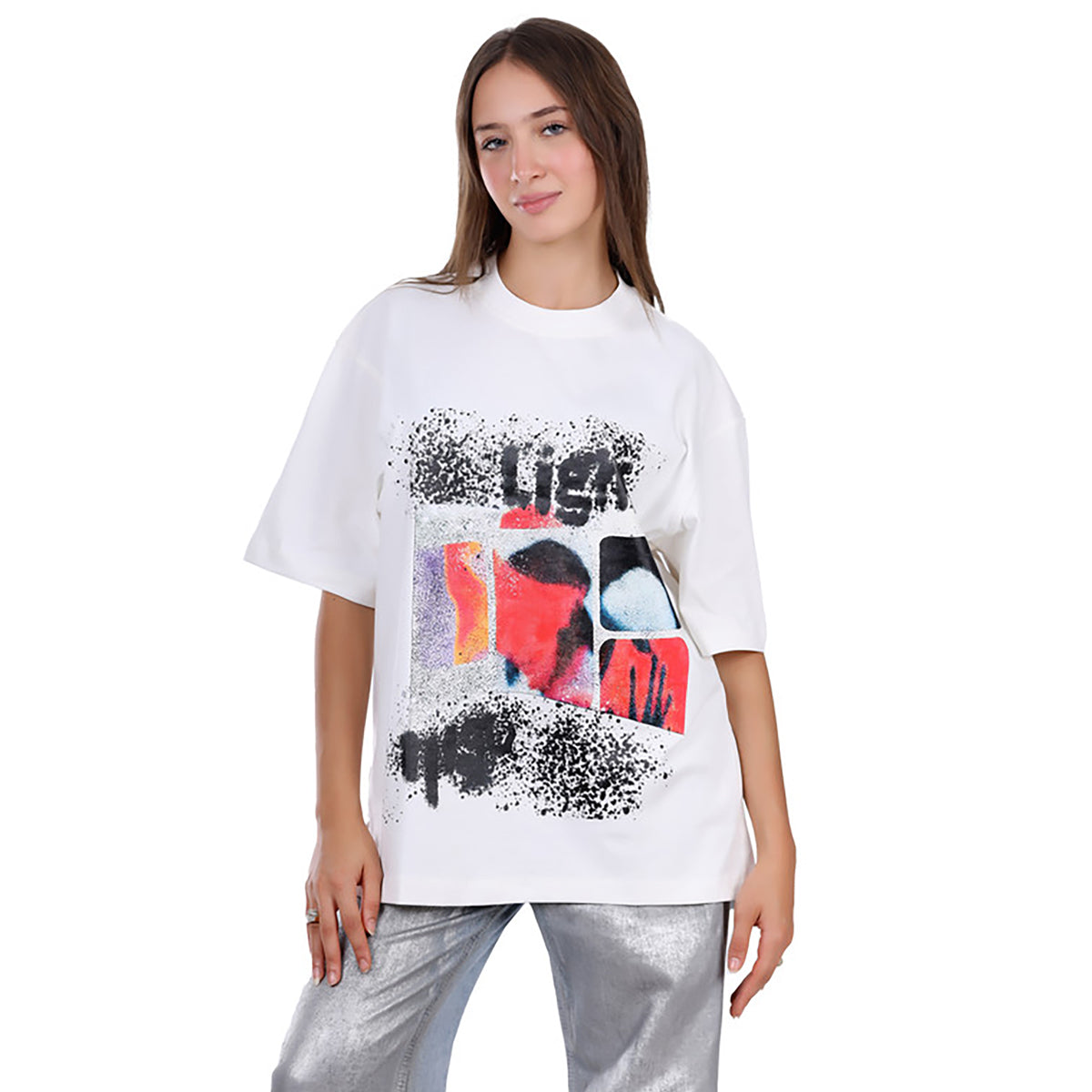 White Rabbit -Slip On Oversized Cotton T-Shirt for women