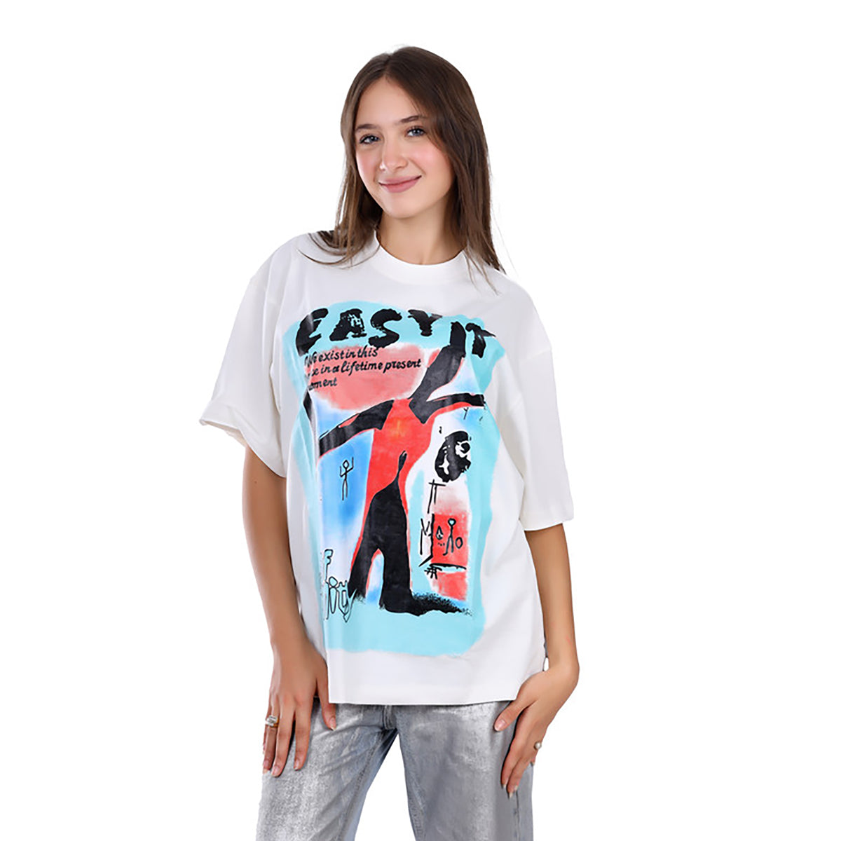 White Rabbit -Slip On Oversized Cotton T-Shirt for women