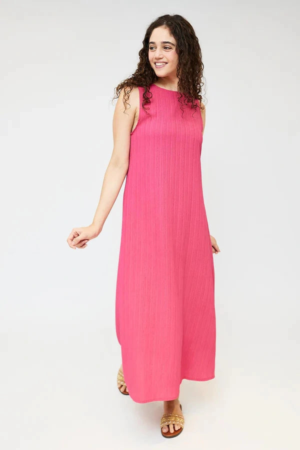 Hans-Pleated Maxi Dress- Berry Pink