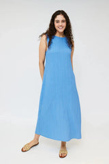 Hans-Pleated Maxi Dress- Ocean Blue