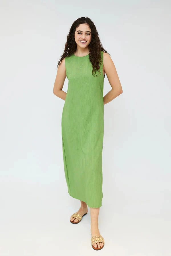 Hans-Pleated Maxi Dress-  Golden Lime