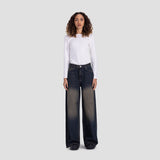 Basic wide-leg pants in dirty washed blue with brown shades