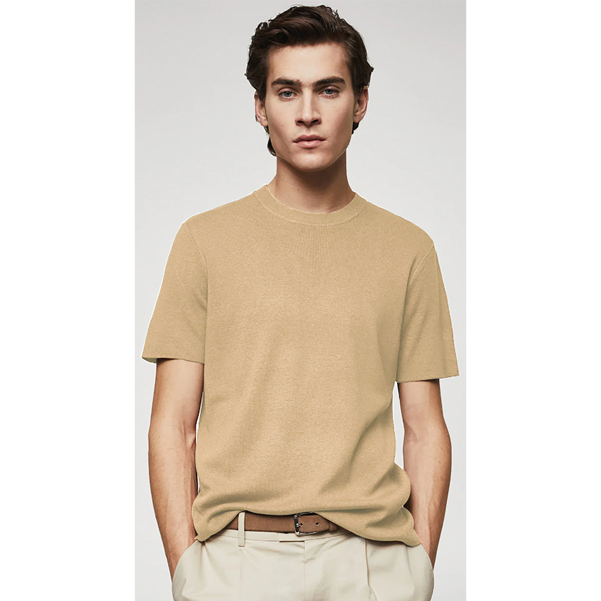 Coup -  Textured Stone Relaxed Cut Knitwear Pique T-Shirt
