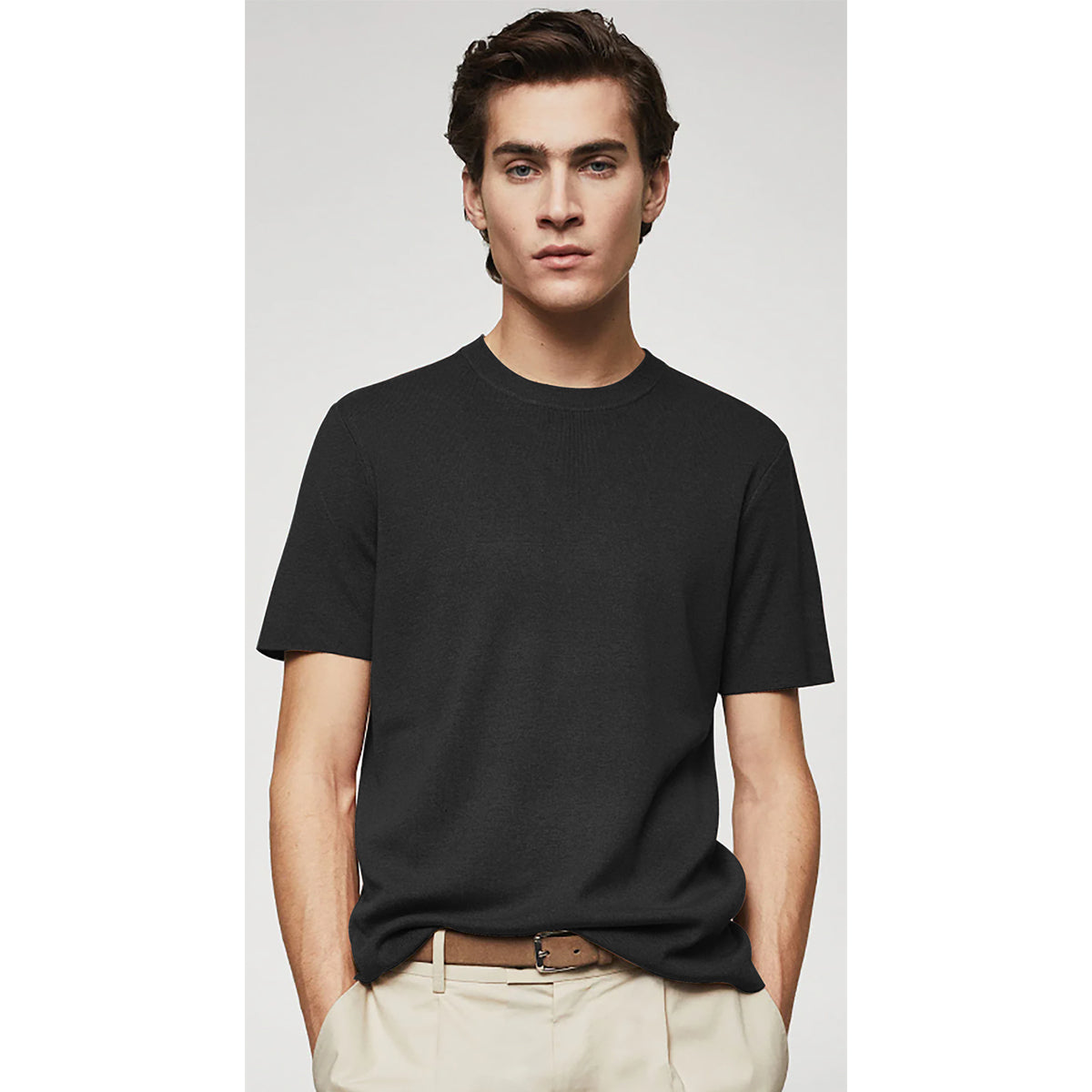 Coup -  Textured Stone Relaxed Cut Knitwear Pique T-Shirt
