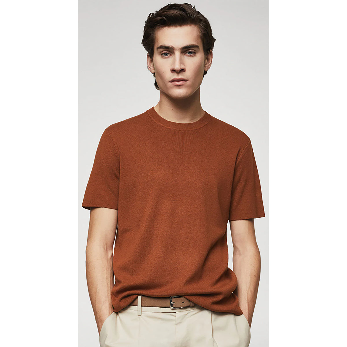 Coup -  Textured Stone Relaxed Cut Knitwear Pique T-Shirt