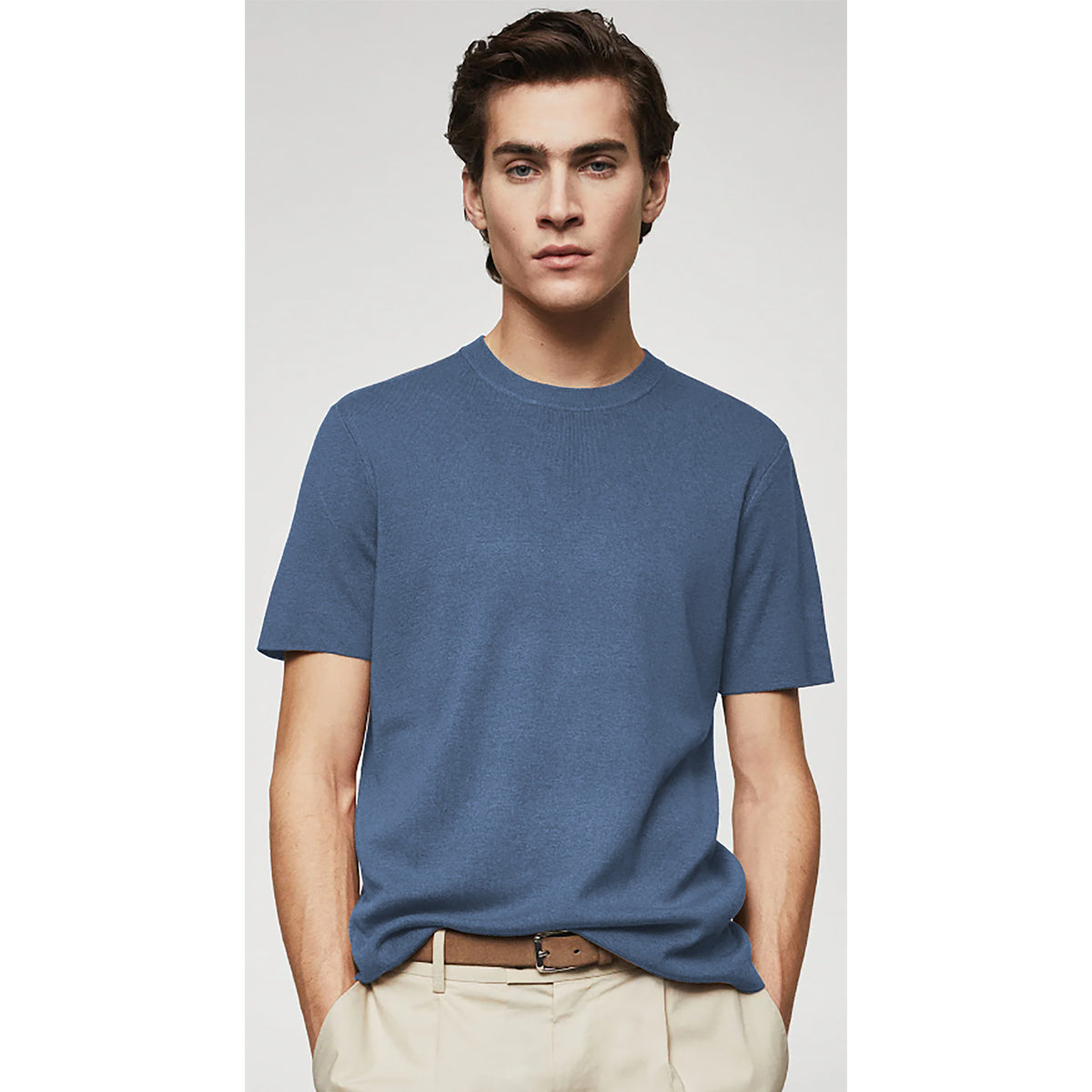 Coup -  Textured Stone Relaxed Cut Knitwear Pique T-Shirt