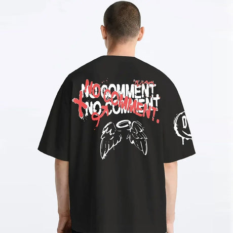 Coup  – Text Printed Black Oversize Cotton T-Shirt
