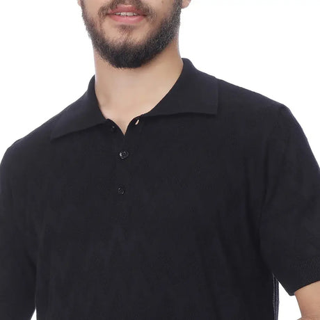 Coup – Textured Polo Neck T-shirt – Regular Cut