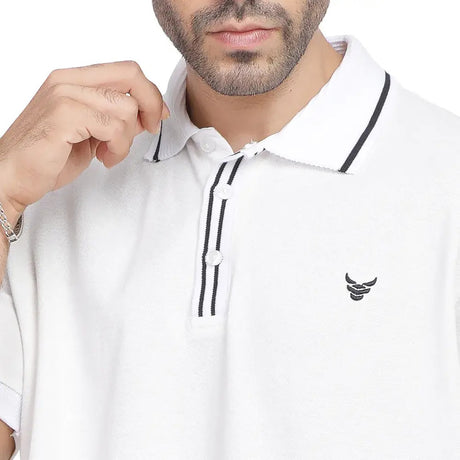 Coup – Men’s White Polo-Shirt with Short Sleeves and Logo Details