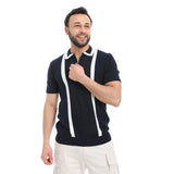 COUP – Woven Horizontal Striped Polo Neck T-Shirt with Half Zipper Closure