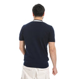 COUP – Woven Horizontal Striped Polo Neck T-Shirt with Half Zipper Closure