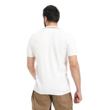 COUP – Woven Horizontal Striped Polo Neck T-Shirt with Half Zipper Closure