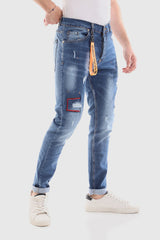 White Rabbit Belt Loops Ripped Casual Jeans - Standard Blue