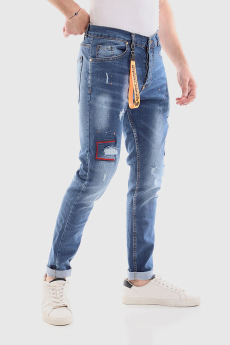 White Rabbit Belt Loops Ripped Casual Jeans - Standard Blue
