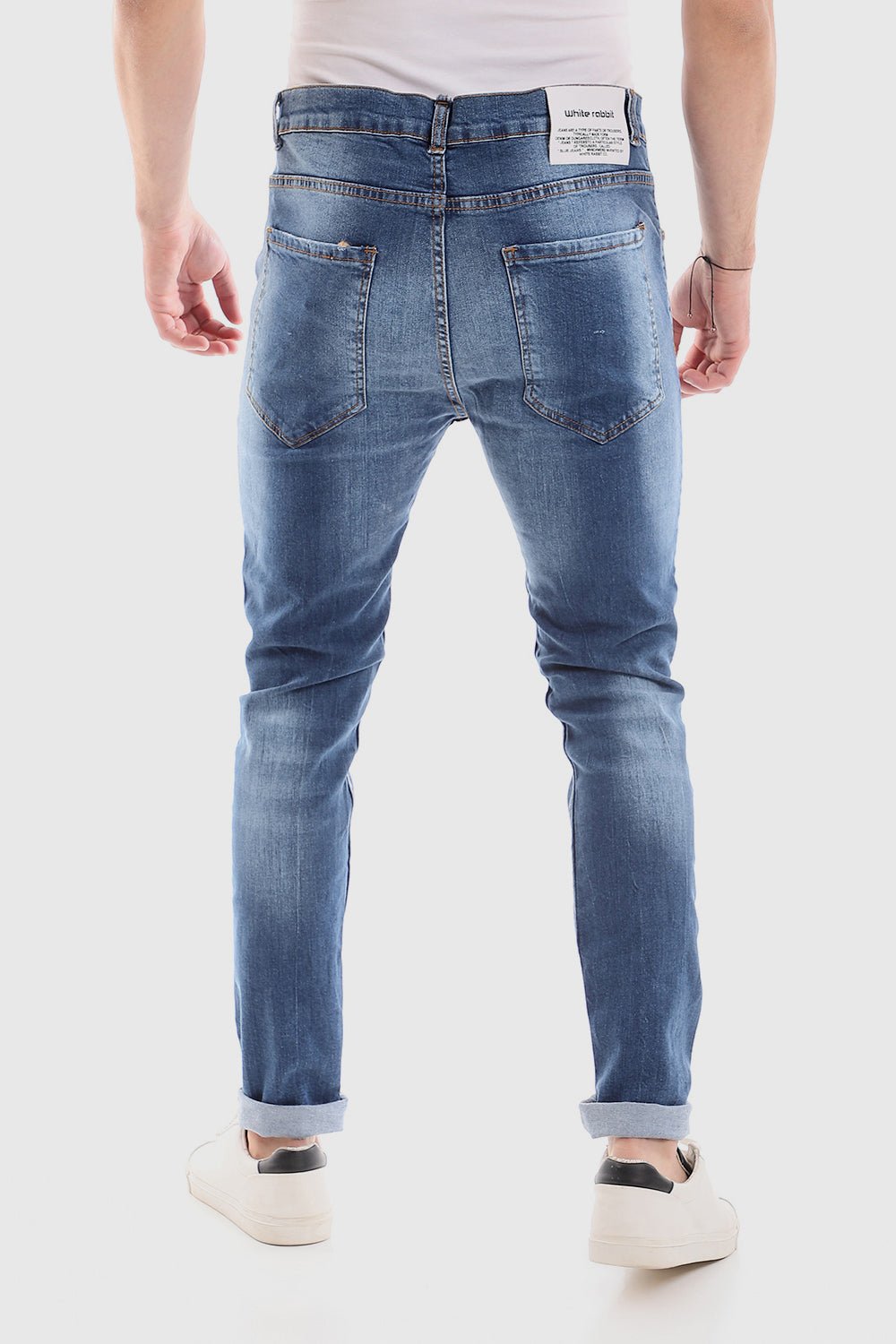 White Rabbit Belt Loops Ripped Casual Jeans - Standard Blue