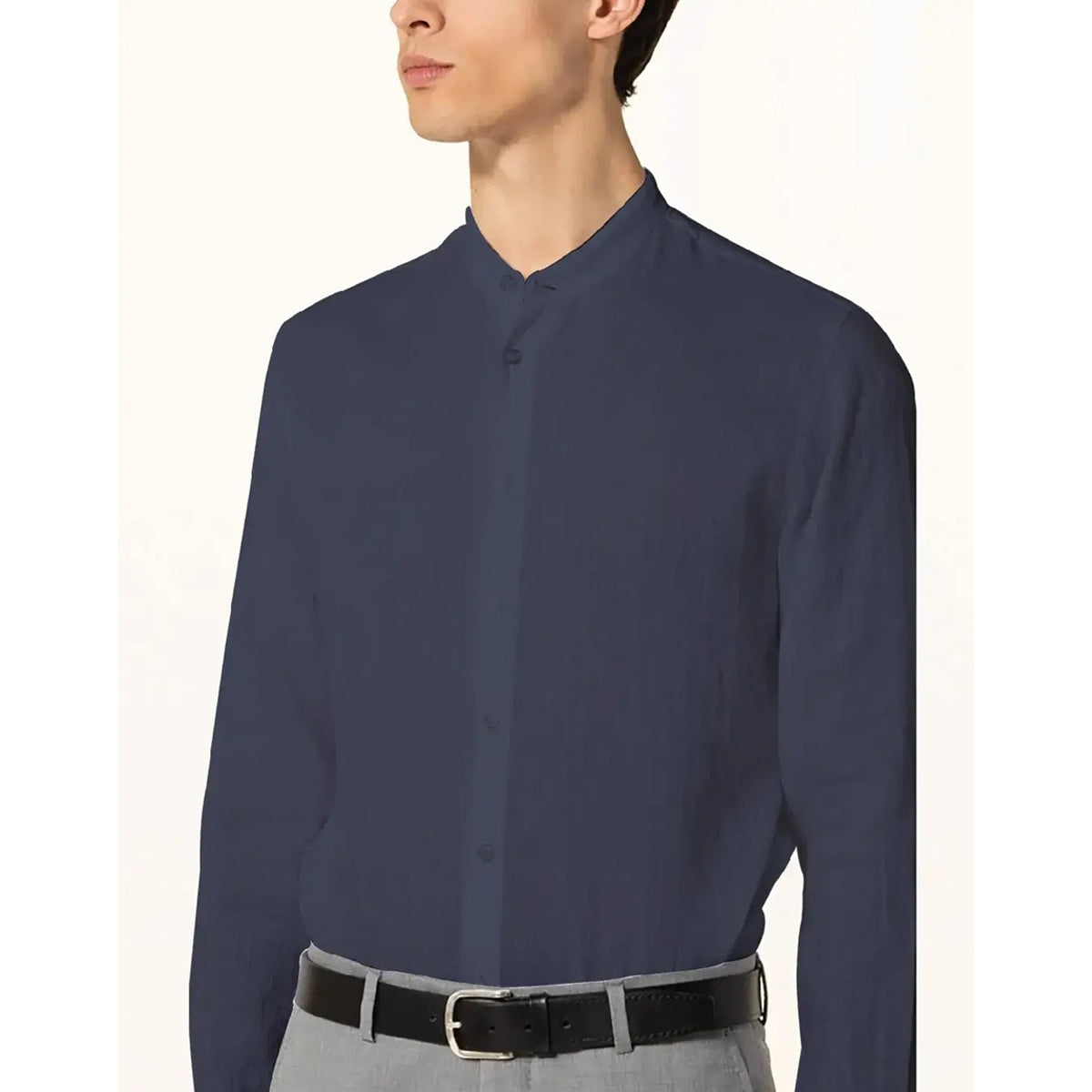 Coup – Solid Linen Shirt with Mandarin Collar