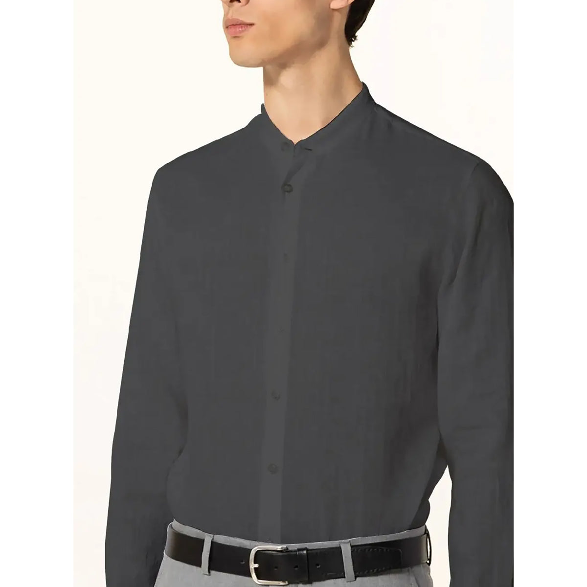 Coup – Solid Linen Shirt with Mandarin Collar
