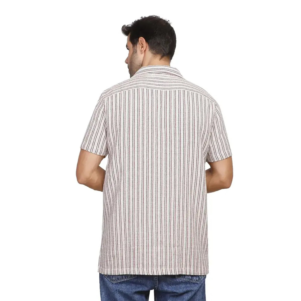 Coup – Men’s Linen Textured Striped Shirt with Short Sleeves