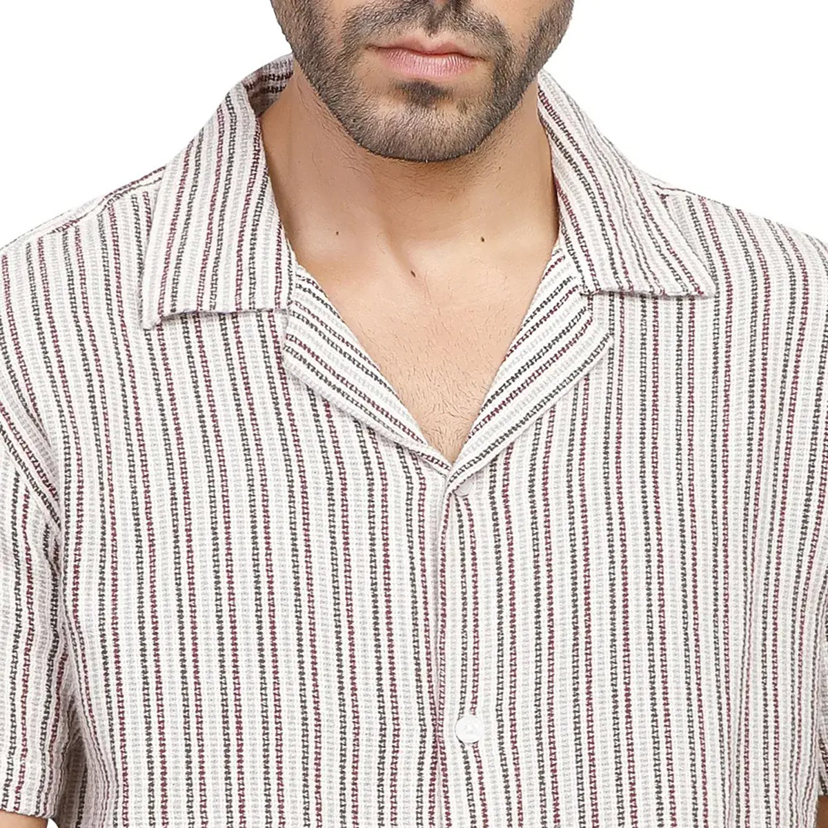 Coup – Men’s Linen Textured Striped Shirt with Short Sleeves