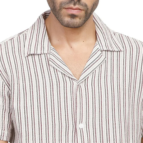Coup – Men’s Linen Textured Striped Shirt with Short Sleeves