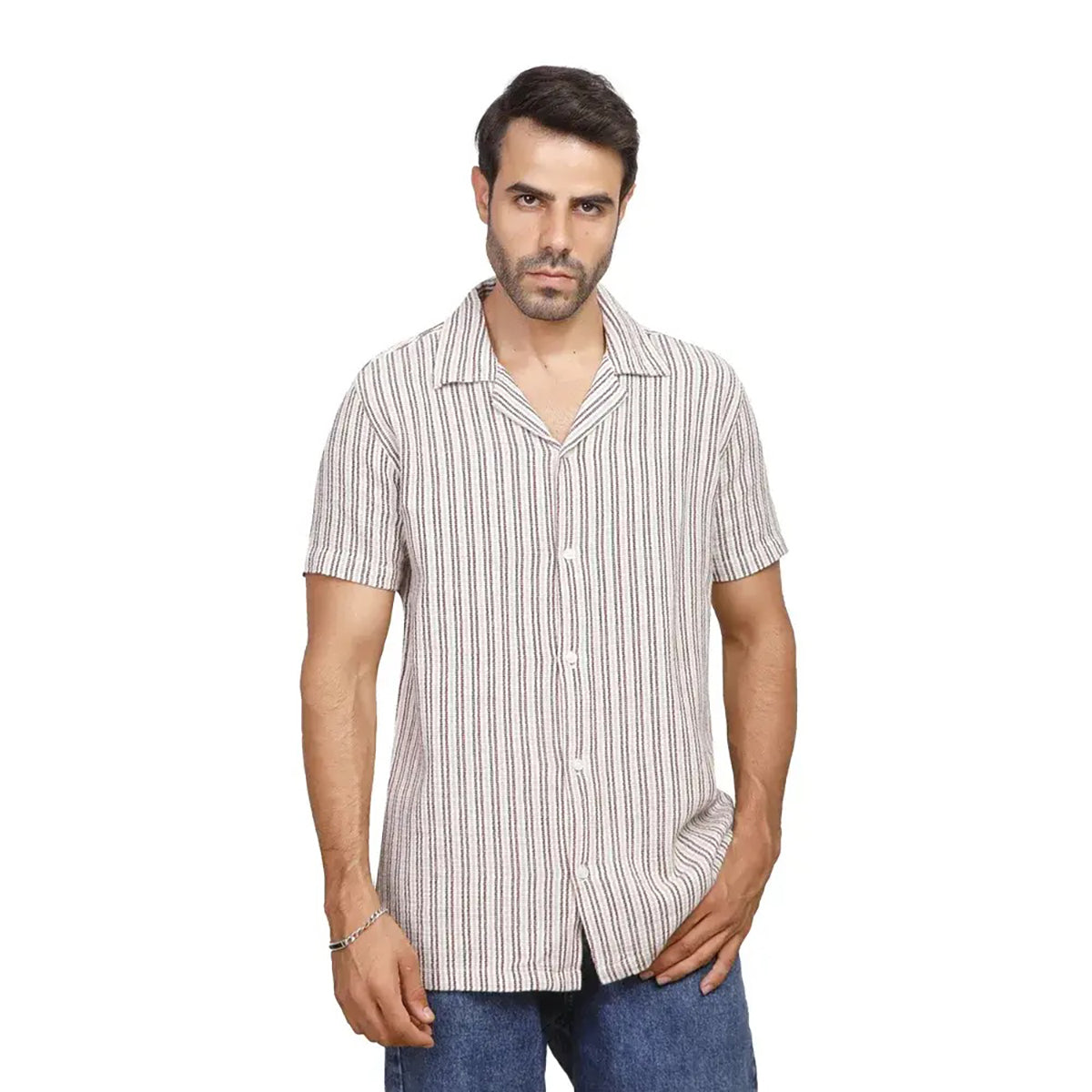 Coup – Men’s Linen Textured Striped Shirt with Short Sleeves
