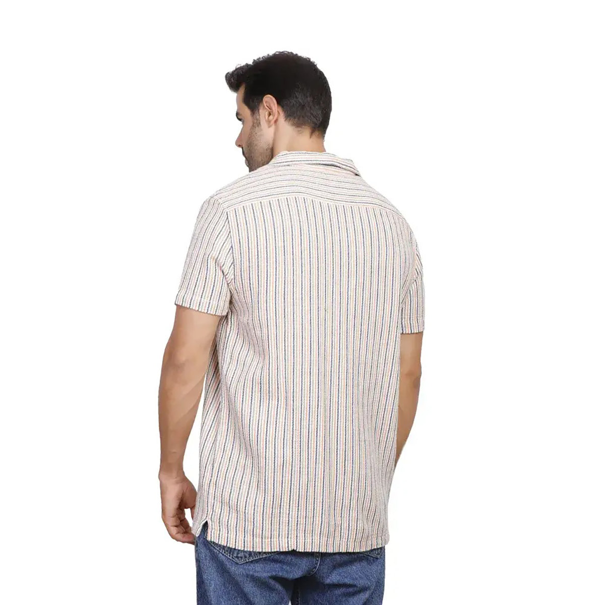 Coup – Men’s Linen Textured Striped Shirt with Short Sleeves