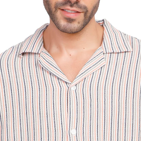 Coup – Men’s Linen Textured Striped Shirt with Short Sleeves