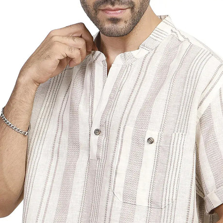 Coup – Men’s Linen Regular Fit Striped Shirt with Short Sleeves