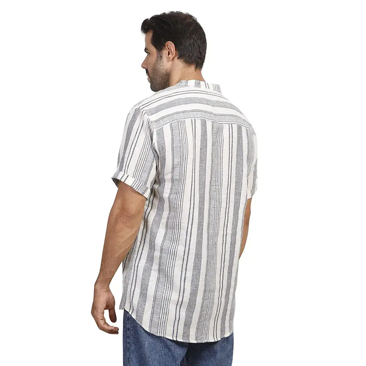 Coup – Men’s Linen Regular Fit Striped Shirt with Short Sleeves