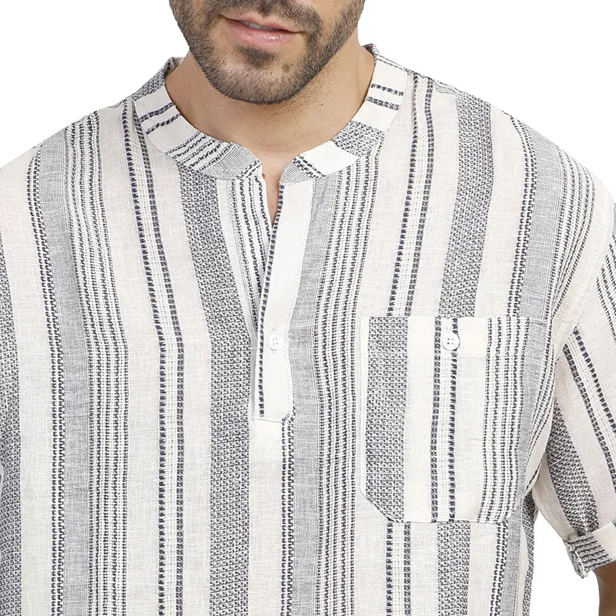 Coup – Men’s Linen Regular Fit Striped Shirt with Short Sleeves