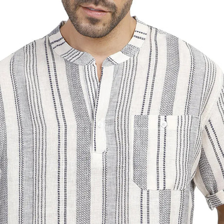 Coup – Men’s Linen Regular Fit Striped Shirt with Short Sleeves
