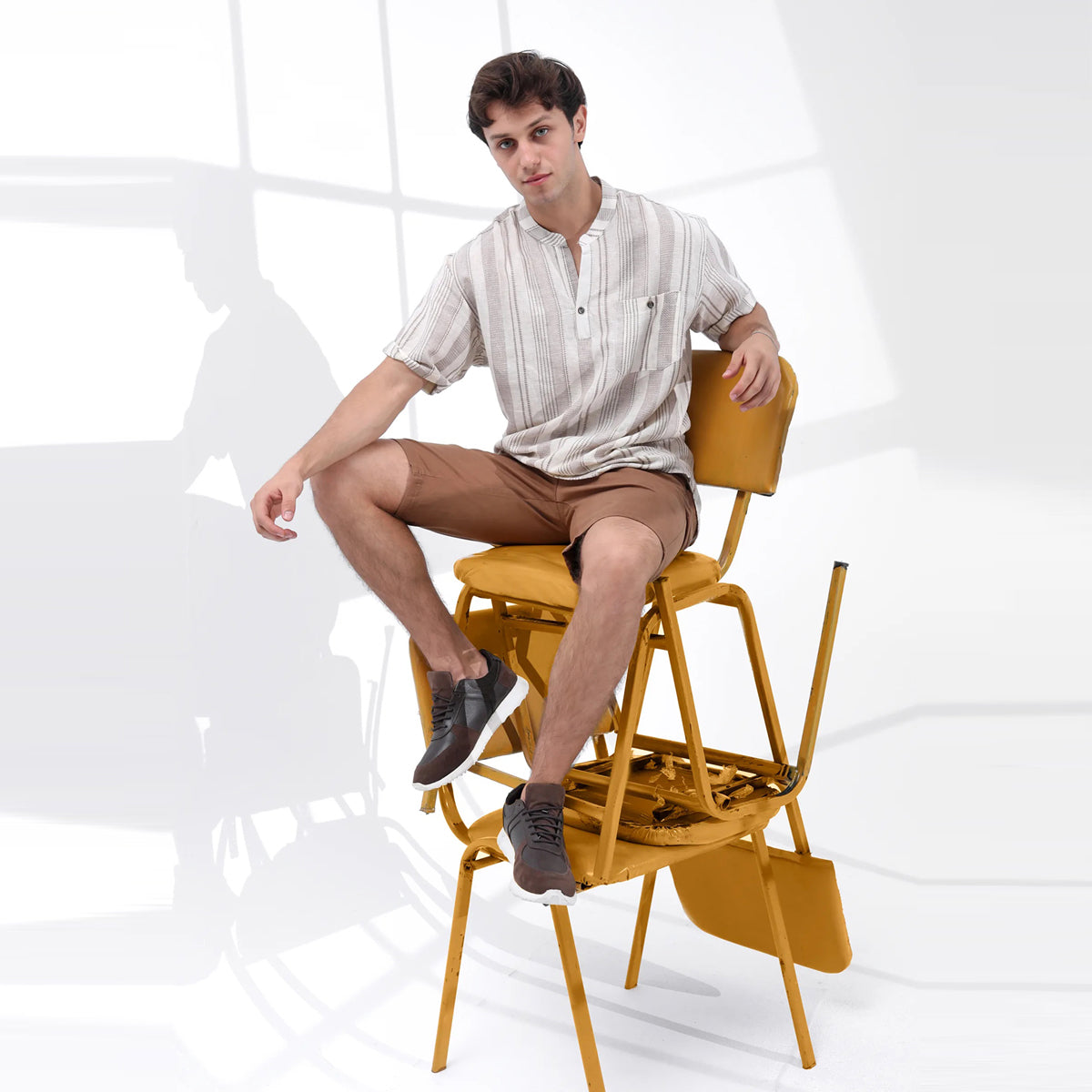 Coup – Men’s Linen Regular Fit Striped Shirt with Short Sleeves