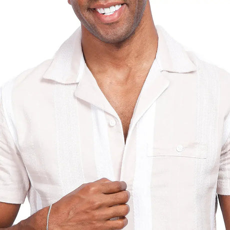 Coup – Men’s Linen Textured Striped Shirt with Short Sleeves