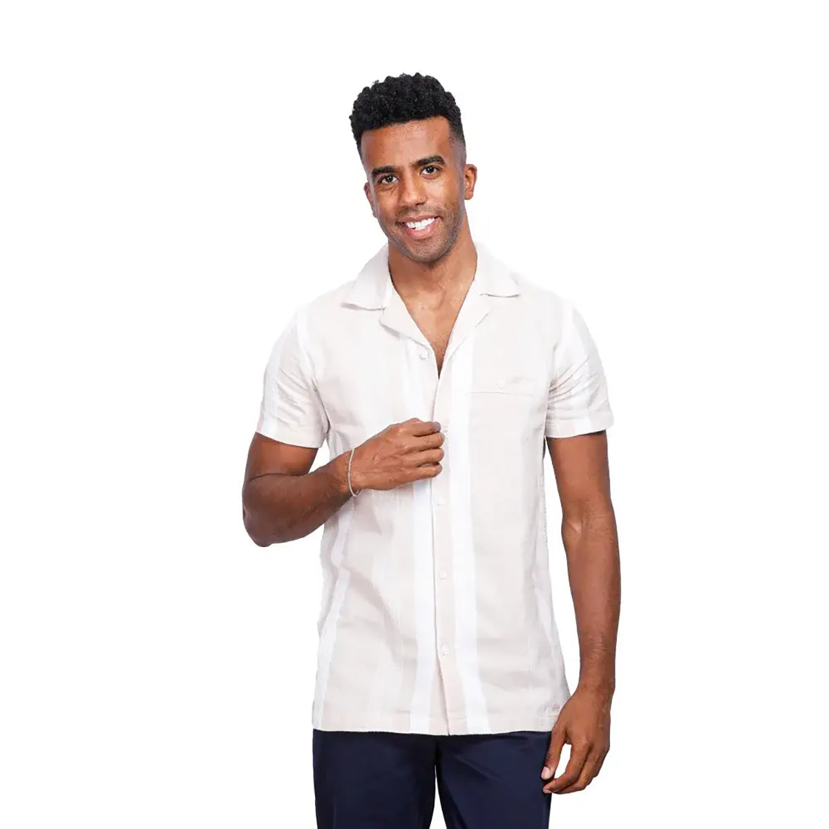 Coup – Men’s Linen Textured Striped Shirt with Short Sleeves