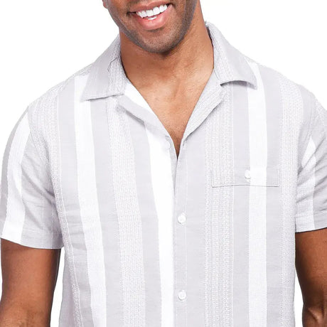 Coup – Men’s Linen Textured Striped Shirt with Short Sleeves