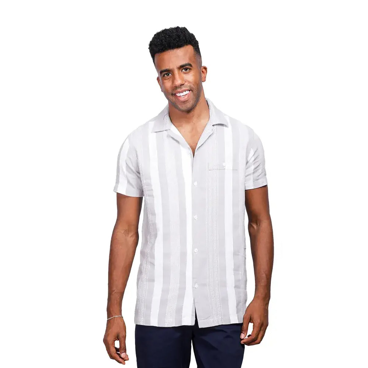 Coup – Men’s Linen Textured Striped Shirt with Short Sleeves