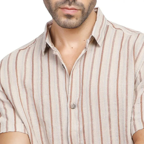 Coup – Men’s Linen Regular Fit Striped Shirt with Short Sleeves